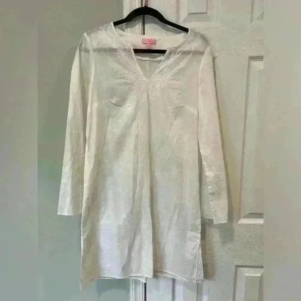 Lilly Pulitzer Elina White Embroidered Tunic Dress & Beach Cover Size S